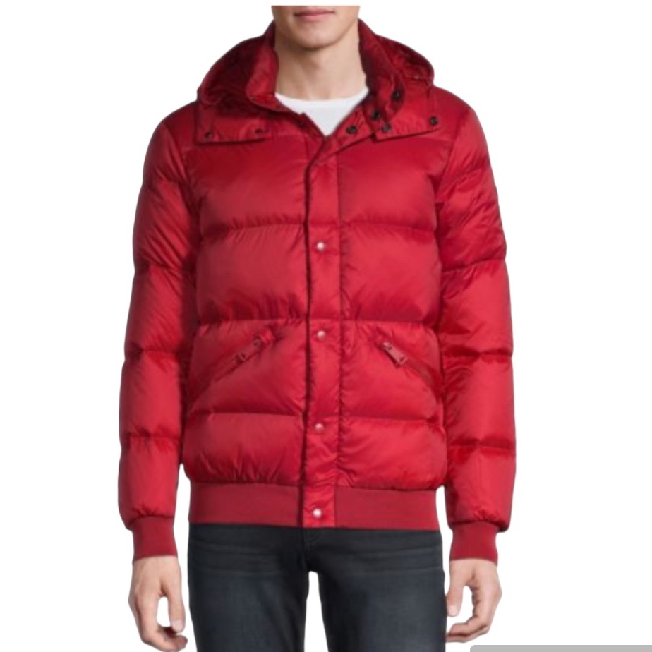 Armani Jeans Red Down Jacket With Hood Size Eu52 Winter Puffer Short Coat L